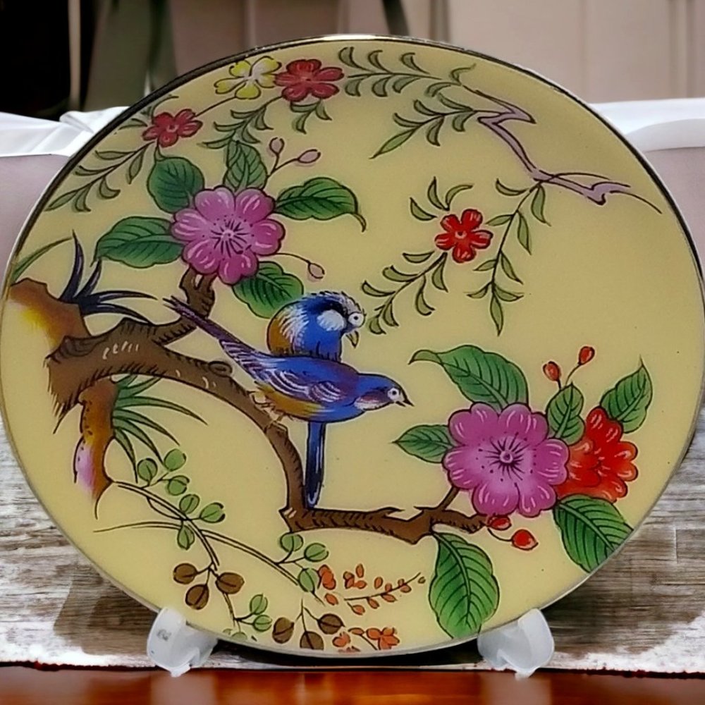 Vintage 2 Petite Porcelain Display Plate Birds of Paradise & Florals Minis Japan